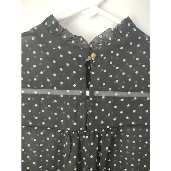 Who What Wear Women's Size Small Black White Polka Dot Sleeveless Sheer Blouse - Picture 7 of 9